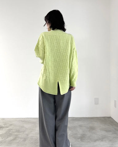 mink chair<br> ブロックパターンハイネックニット