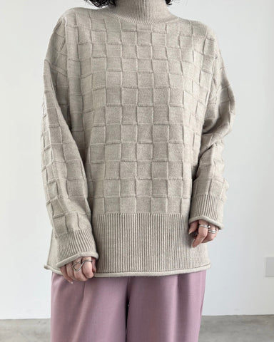 mink chair<br> ブロックパターンハイネックニット