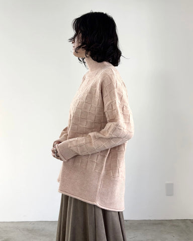 mink chair<br> ブロックパターンハイネックニット