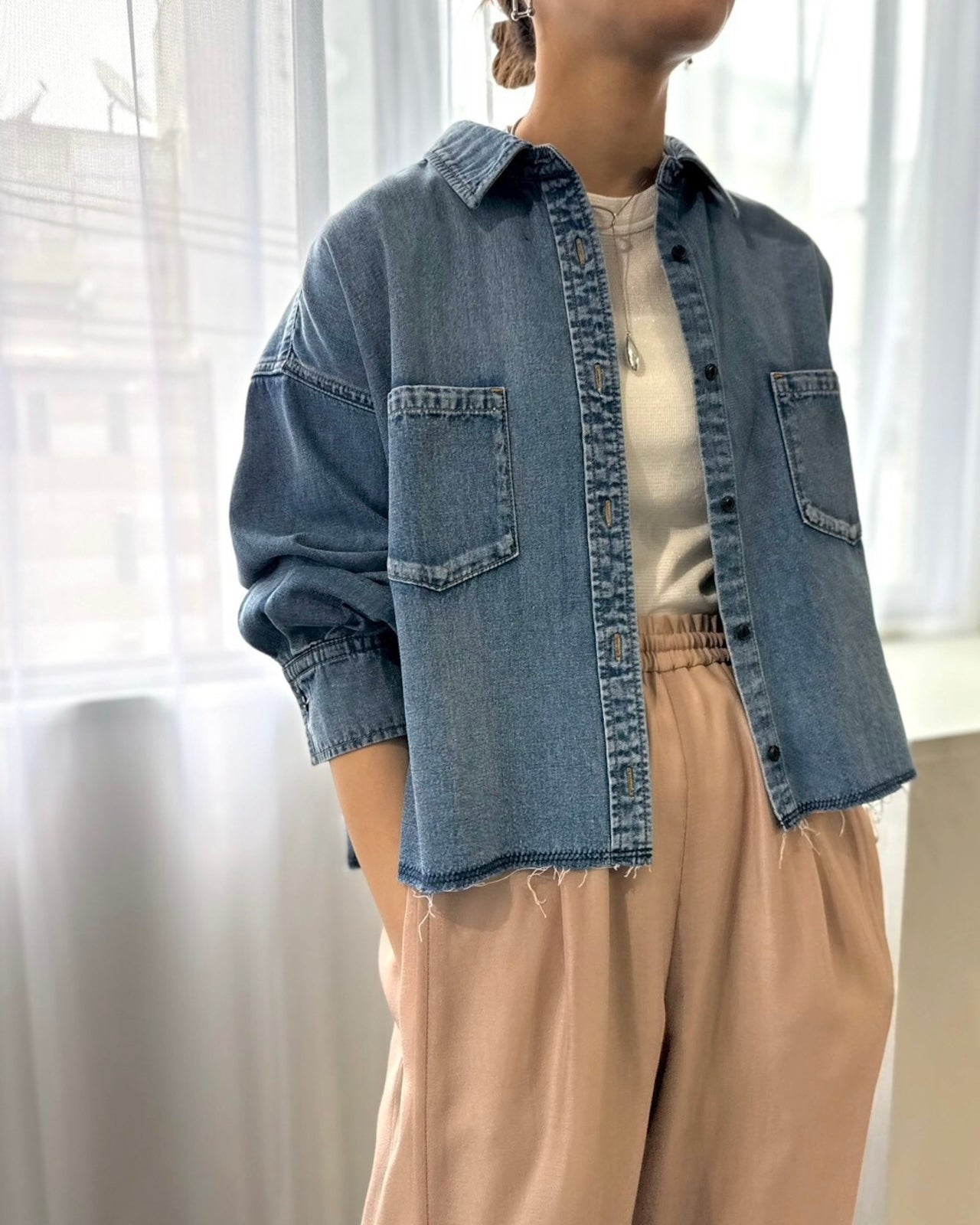 cafune<br> light oz denim short shirt