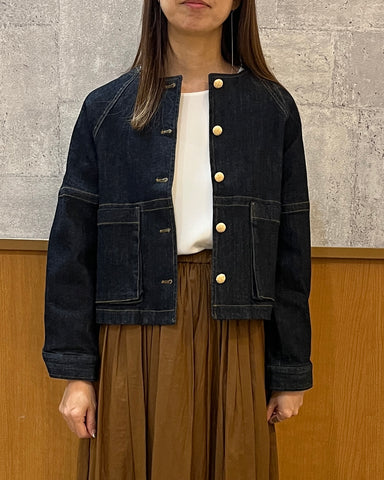 10月13日ライブ<br> MargauxVintage <br> 再入荷gold button no collar denim jacket