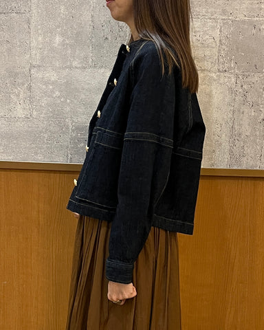 10月13日ライブ<br> MargauxVintage <br> 再入荷gold button no collar denim jacket