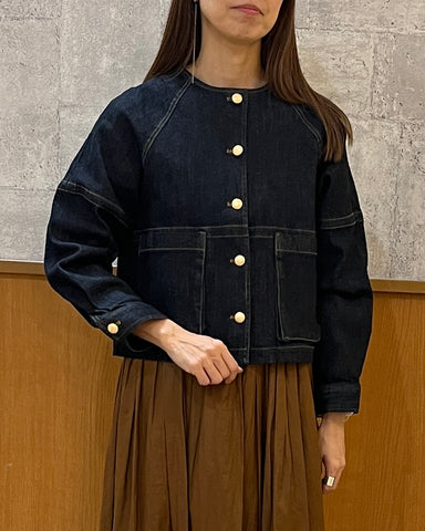 10月13日ライブ<br> MargauxVintage <br> 再入荷gold button no collar denim jacket